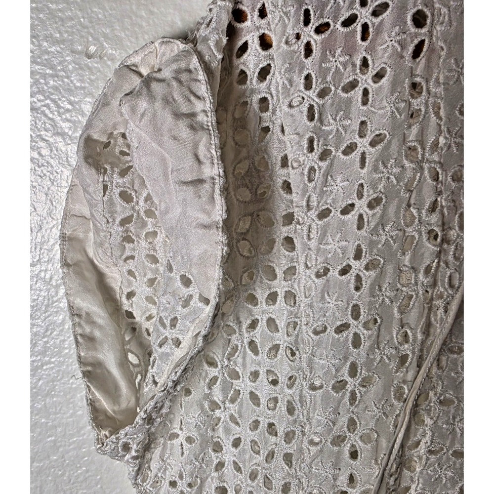 Johnny Was 100% Silk White Eyelet Tiered Maxi Dress No Slip Sz S Beach Coverup - Picture 9 of 12